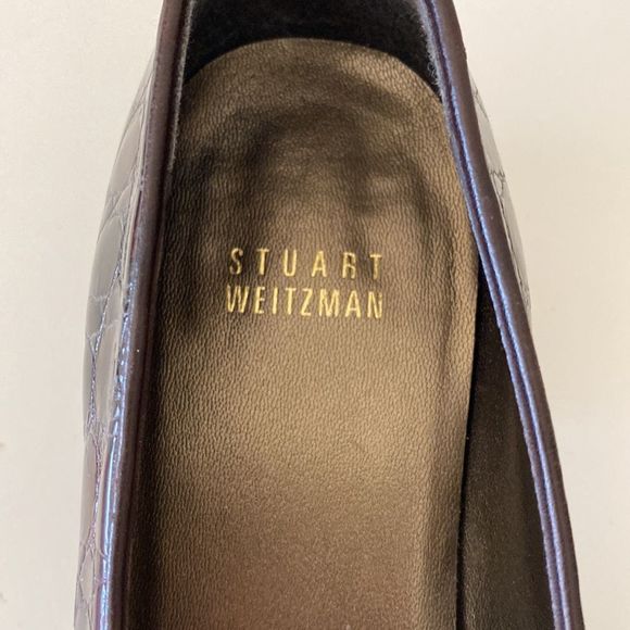 Stuart Weitzman Brown Mock Croc Patent Leather Slip On Loafers Size 7.6 - Picture 11 of 13